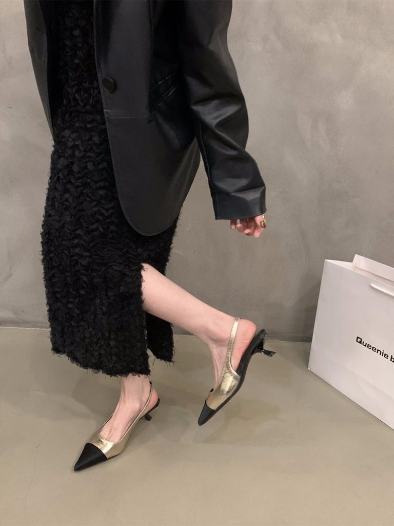 Французский серебряный темперамент сандалии с сумкой на голове сказочные туфли 2024 года новые весенне-летние туфли с острым носком на высоком каблуке маленькие ароматные одинарные туфли