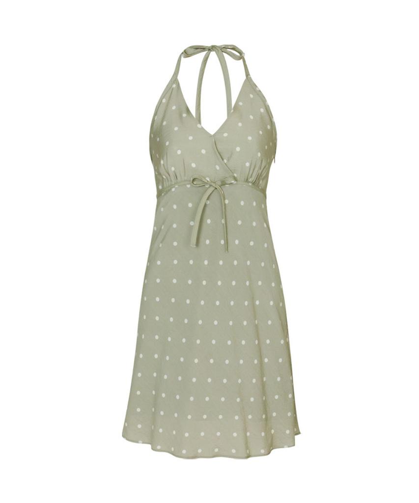 Lulu Seoul Dot Halter Dress (Light Khaki)