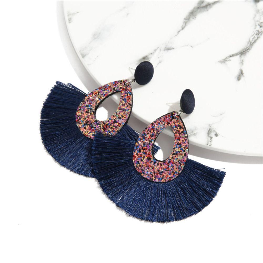 Серьги-капли с блестками и кисточками в богемном стиле, блестящие блестящие висячие свадебные серьги