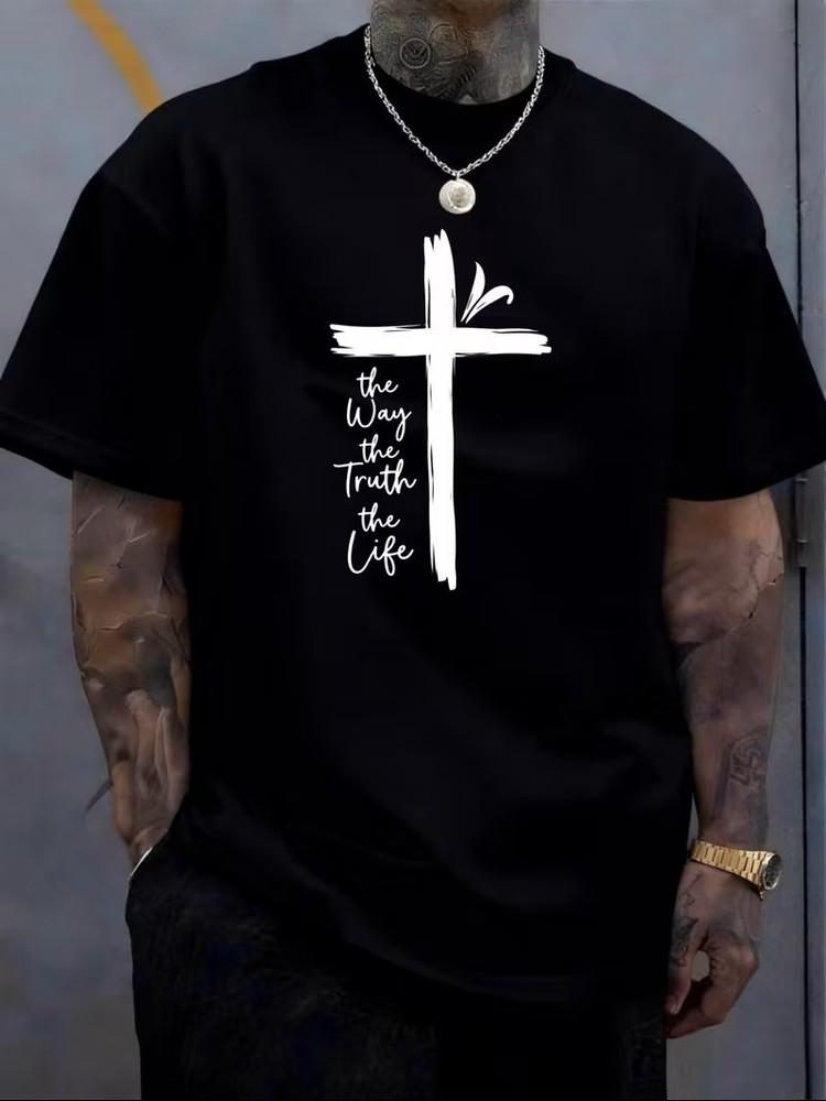 Way truth life christian tshirt jesus cross bible verse religious tee men top