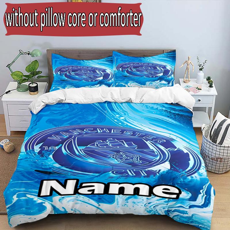 3pcs Duvet Cover Set (1*Duvet Cover + 2*Pillowcase, Without Core), Custom Name Manchester City FC Pattern Bedding Set, Home Bedroom Decor Gift