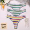 3 шт./компл. красочные полосатые хлопковые женские трусики сексуальные стринги нижнее белье женские дышащие стринги нижнее белье трусики с Т-образной спинкой