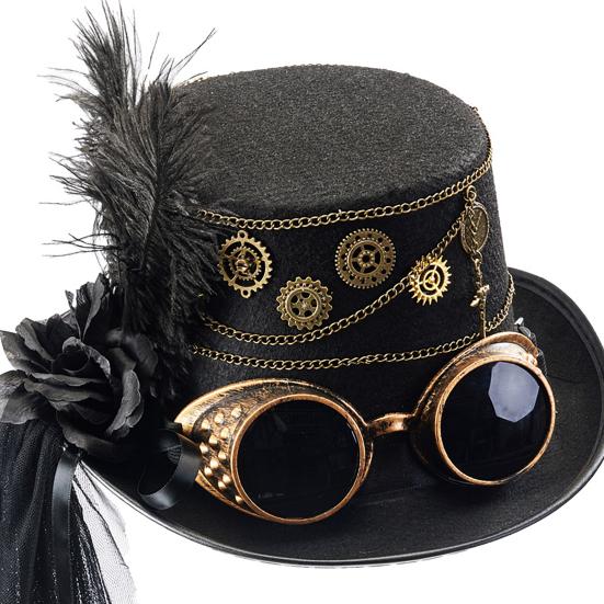 Steampunk Hat Halloween Jazz Hats with Goggles for Women Men Festive Cosplay Costume Prop Party Decoration