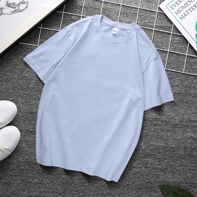 Zirunking Long-staple Cotton Short-sleeved T-shirt Unisex Top Youth Casual Solid Color Loose Round Neck Half-sleeved Top CHANGRONG