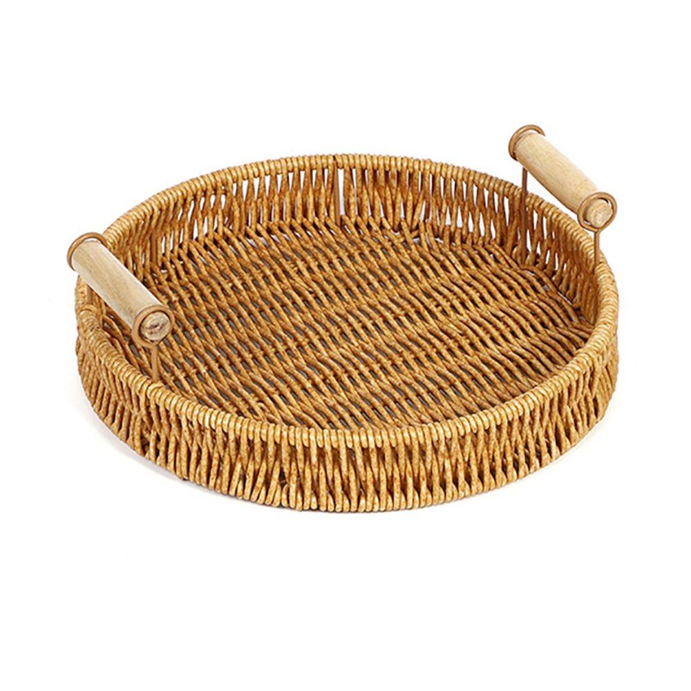 1Pcs Round Shape Storage Tray Fruit Vegetable Cake Wicker Plastic Rattan Threads Basket