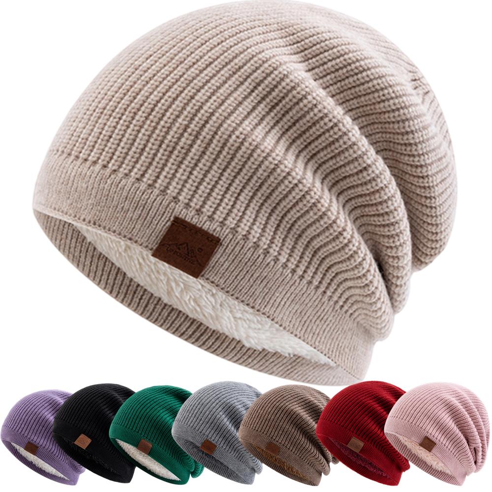 New Women’s Slouchy Beanie Hat, Fleece Lined Thick Knit Winter Hat, Warm Soft Slouch Hat For Couple Daily Outdoor Wear