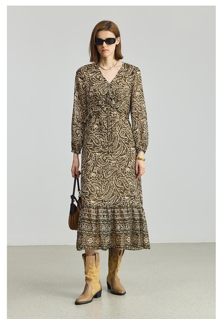 LILY Retro V-neck Chiffon Dress for Women