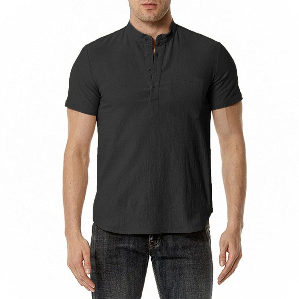 Летняя мужская хлопково-льняная футболка, пляжный стиль, короткий рукав, вырез хенли, отпуск, Гавайи, повседневная, легкая, дышащая, уютная, топы