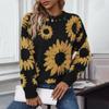 Autumn Winter Vintage Loose Long Sleeve Top Print Cardigan Knitwear O-Neck Sweater