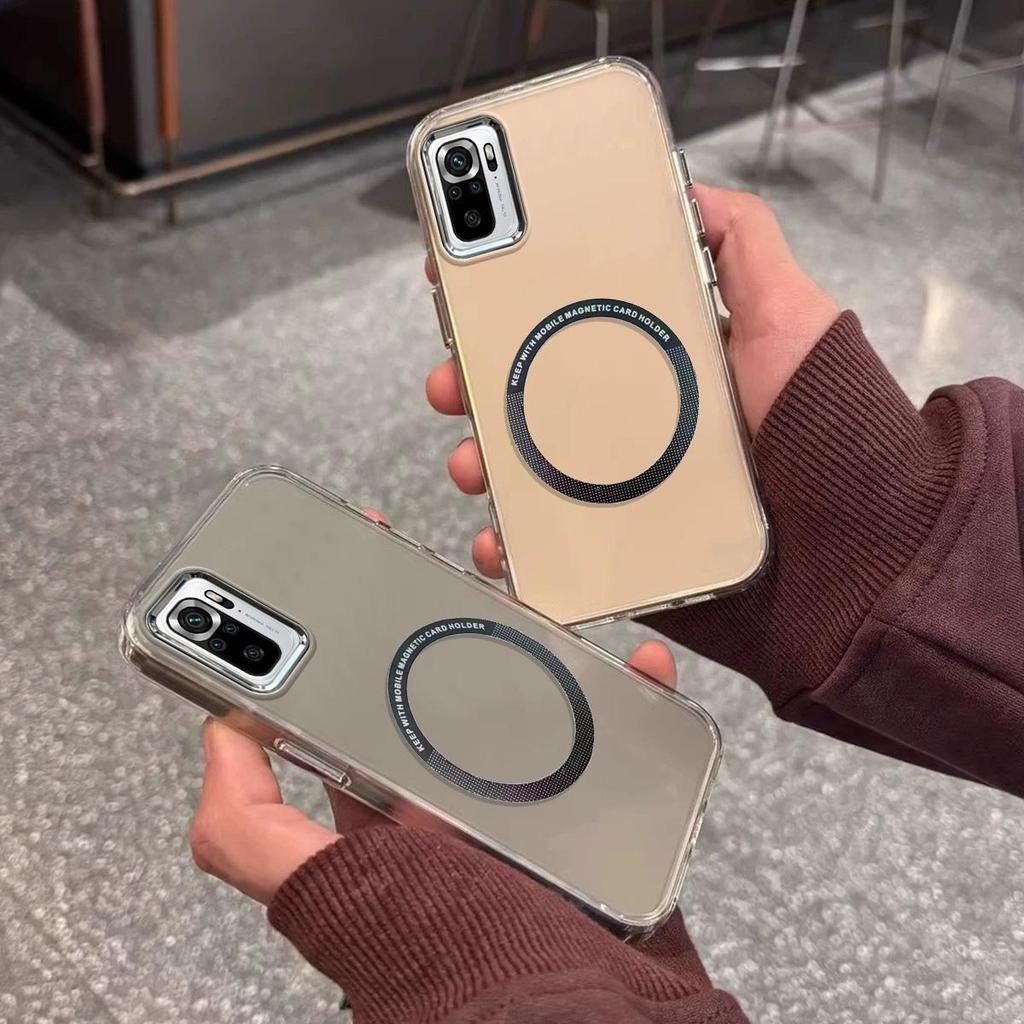 Case for Xiaomi Redmi Note 10S 4G,10 4G,POCO M5s Minimal Semi-Transparent Magnetic Casing Raised Electroplated Lens Bezel Anti-Slip Drop Resistant