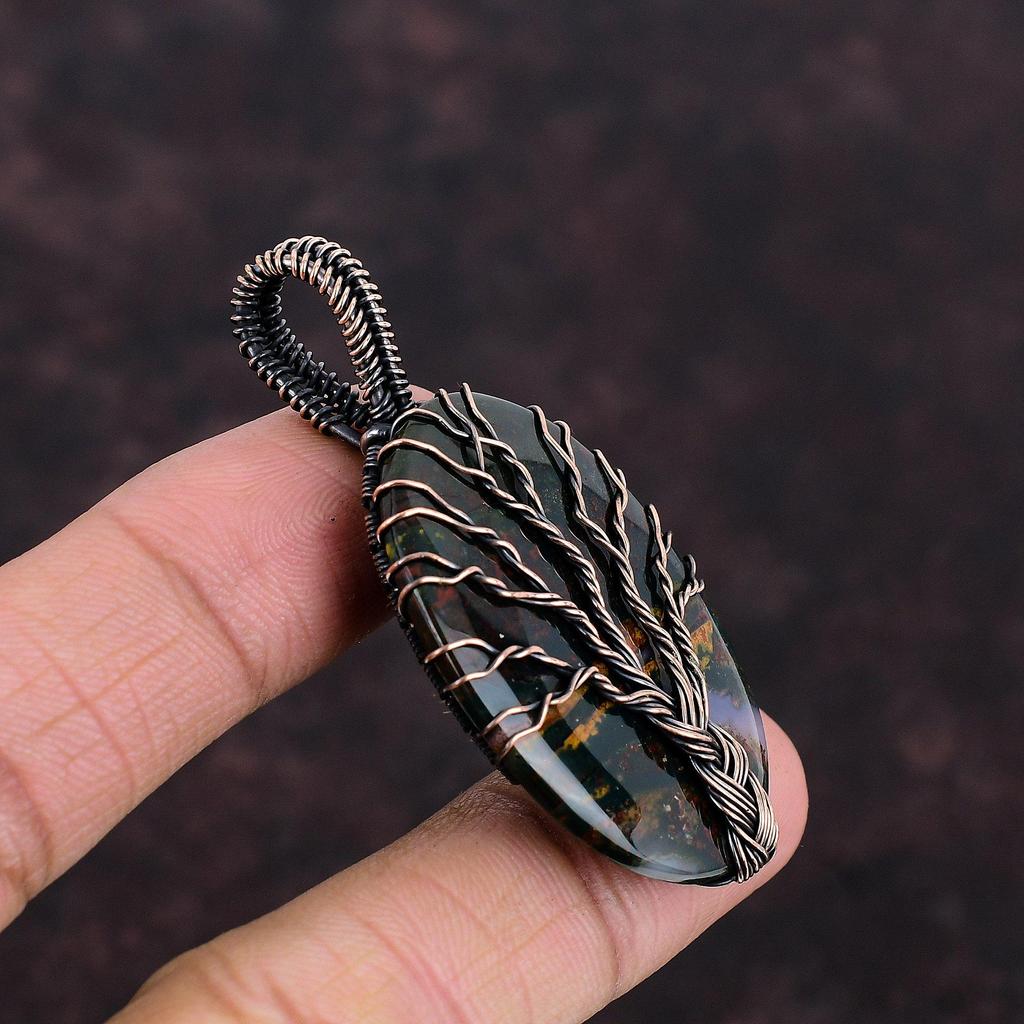 Древо жизни кулон из кровавого камня драгоценный камень медная бижутерия проволочная обернутая подвеска ручная работа Древо жизни ювелирные изделия для подарка медная подвеска