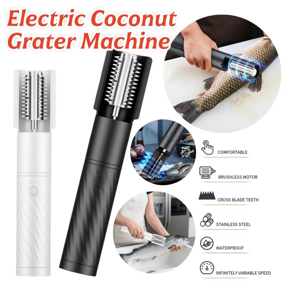 Portable Electric Grater Machine Stainless Steel Wireless Coconut Scraper Automatic Handheld Roller for Kitchen Scaling Fish