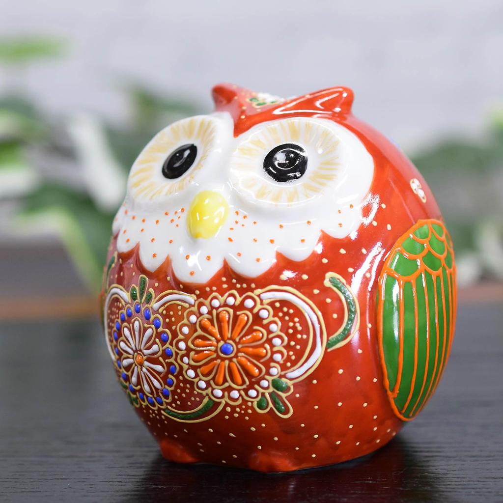 Waza no Kura Stylish Owl Figurine, Kutani Ware, Reddish-Brown Ceramic, Lucky Charm Owl, High-End Brand Interior Decor Object, Perfect for 60th, 70th,