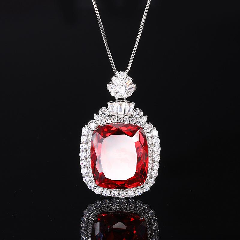 Jewelry Copper Bottom Gold Plated Simulation Orange Red Zirconium Fertilizer Rectangular 20 * 23 Pendant Necklace Jewelry