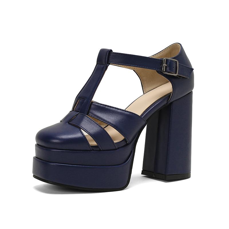 Большого размера Высокая водонепроницаемая платформа Плетеный тонкий ремень С боковыми вырезами Модные сандалии Супер высокий толстый каблук Сандалии с Т-образным ремешком