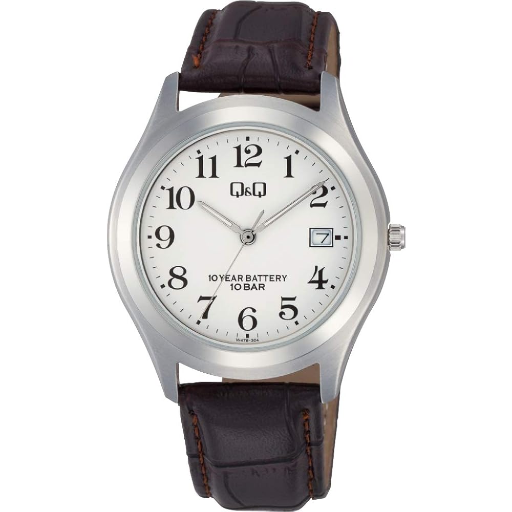 Citizen Q&Q Analog Watch 10-Year Battery Life Waterproof Date Leather Strap W478-304 Men's White