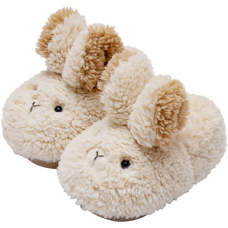 Kids Winter Warm Slip-On House Slippers Girls Boys Soft Fleece Lined Cotton Sole Cartoon Rabbit Design