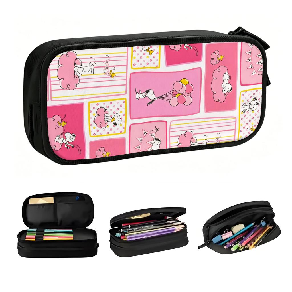 Snoopy and Woodstock Sweet Dreams Cute Pencil Case Girl Boy Large Capacity Polka Dot And Striped Pencil Pouch Student School