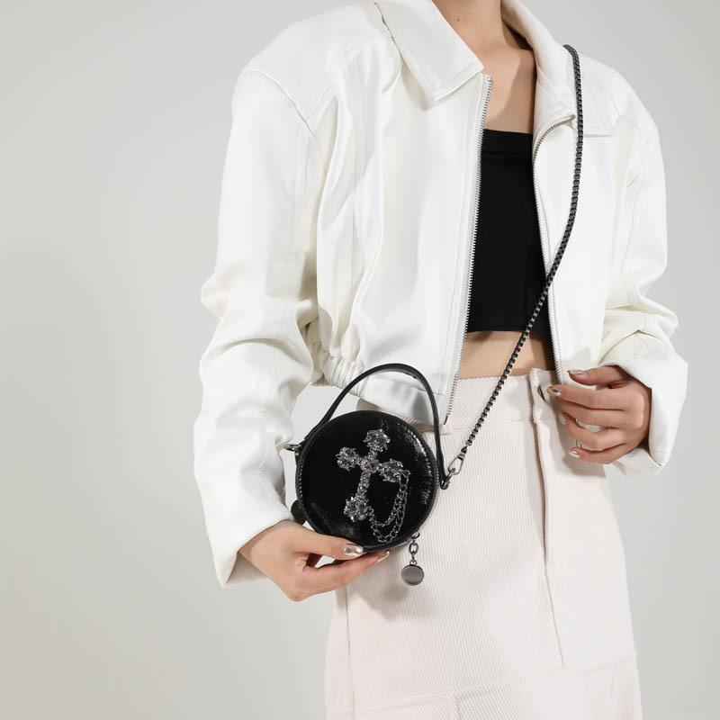 Осенне-зимняя темная готическая сумка через плечо женская Skull Cross Super Fire Mini Маленькая круглая сумка Tide