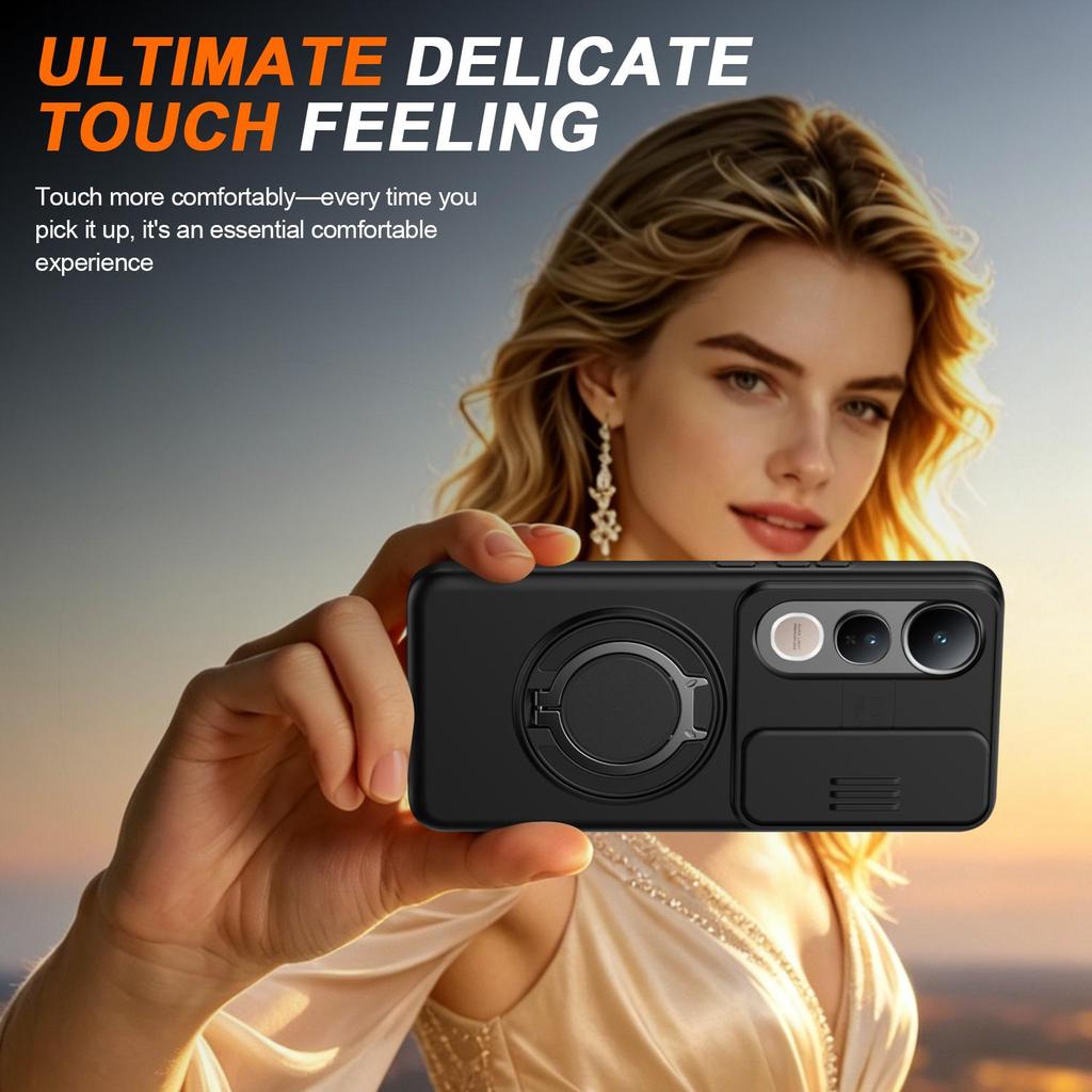 Slide Camera Lens Protector Case for Vivo V50 Lite Built-in 360° Rotatable Ring Kickstand