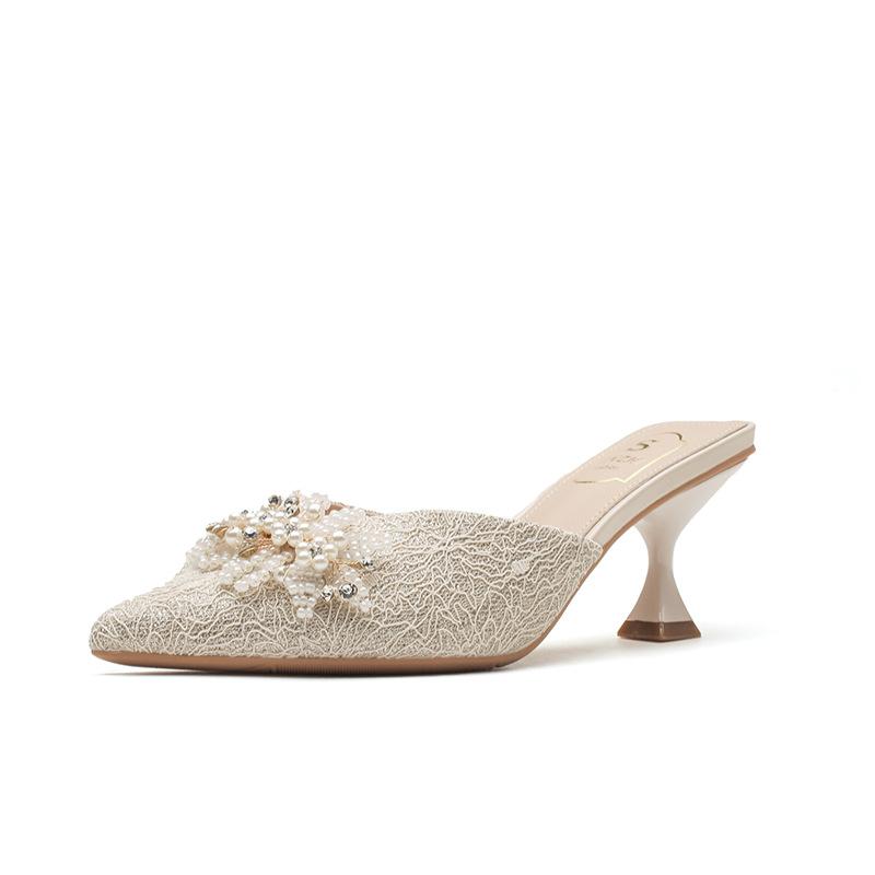 Туфли-лодочки со стразами, бантиком, острым носком, на тонком высоком каблуке, женские, с мелким вырезом, не утомляют ноги, летние новые босоножки с открытой пяткой, женские