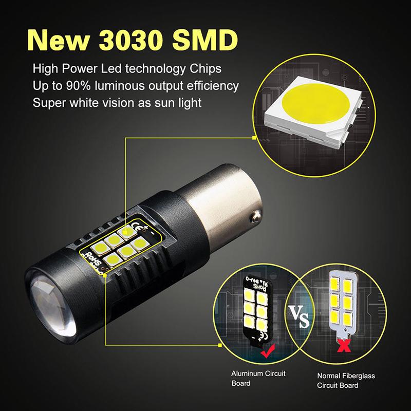1156 Ba15S P21W 21Smd светодиодные лампы заднего хода для автомобиля 1200Lm белые