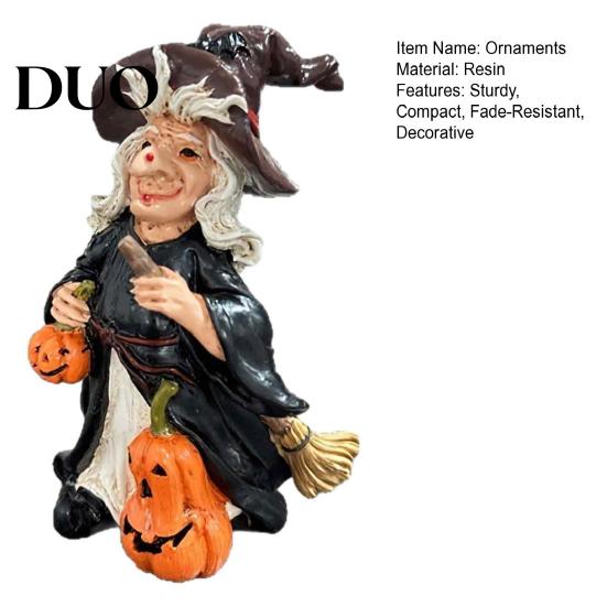 Decorative Resin Pumpkin Figures Halloween Witch Figurine, Vintage Hand-Painted Ornament, Spooky Tabletop Collectable Gifts Decor for Desk Shelf