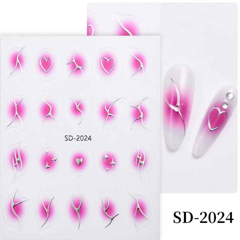 French Line Stripe 3D Nail Stickers Gold Silver Metal Lines Nail Transfer Stickers Multi-size Strip Wave Decoration Decal Tips