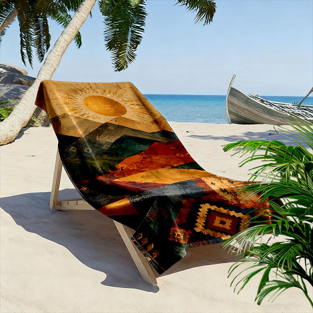 Abstract Mountain and Sun Pattern Beach towel quick-drying for travel outdoor sports jogging beach and swimming