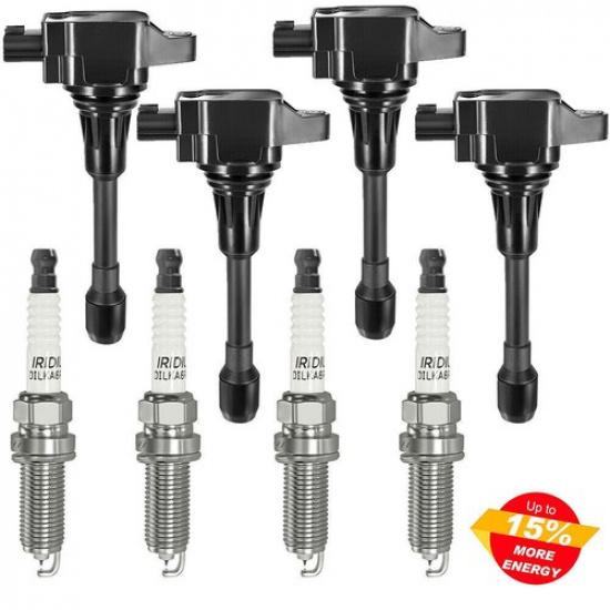 4X Ignition Coil + 4X Iridium Spark Plug For 2013-2016 Nissan Sentra L4 1.8L