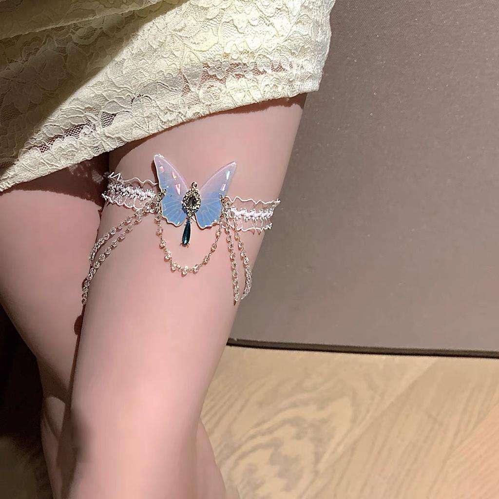 Fashionable Butterfly Pattern Elastic Lace Leg Chain Sweet Girl Party Women'S Body Chain Jewelry