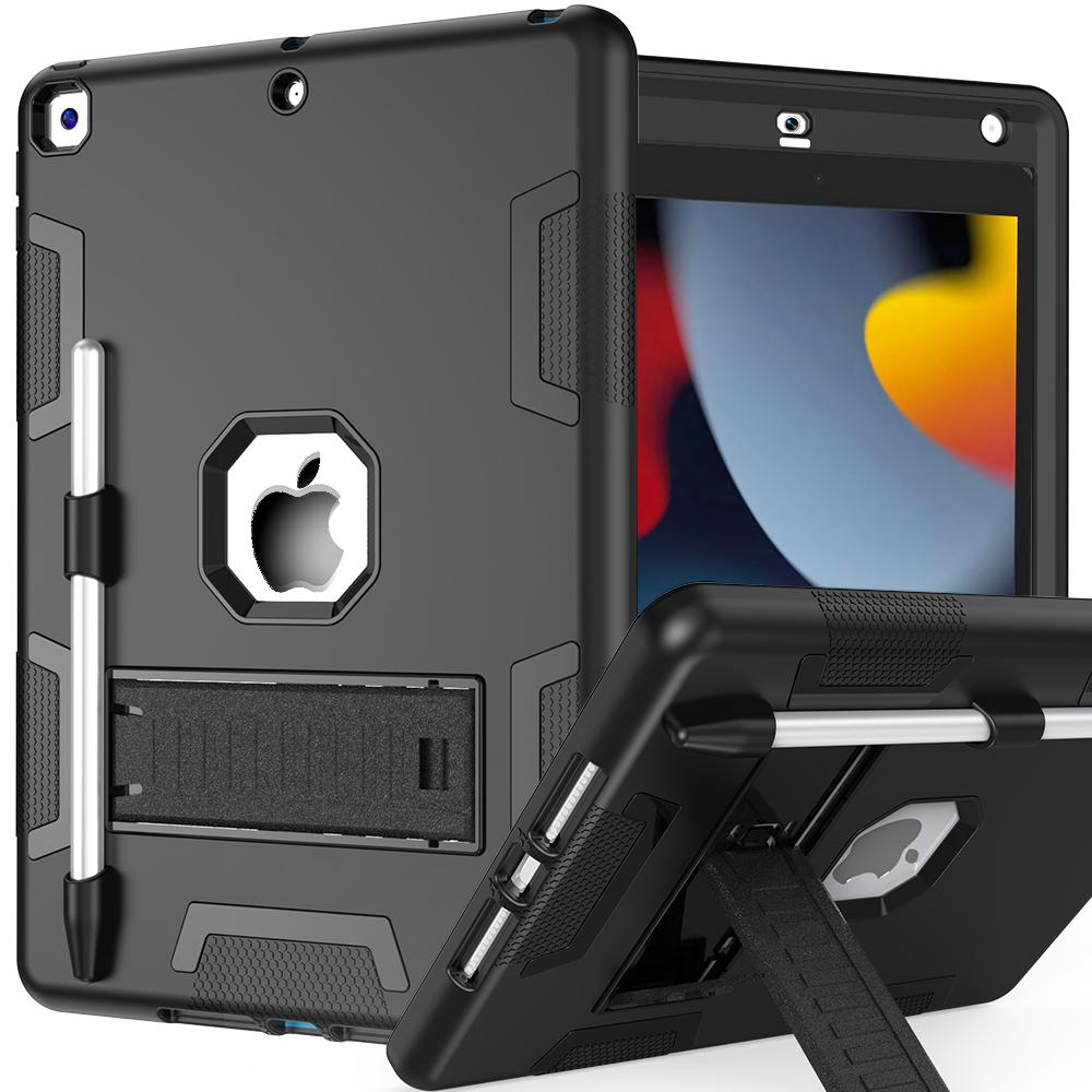 For iPad 10.2 (2021)/(2019)/(2020) Case Silicone + PC Kickstand Tablet Cover with Pencil Holder