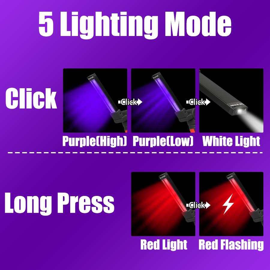 Многофункциональный УФ-фонарик с USB-подзарядкой, фонарик с черным светом, 5 режимов, аварийный красный и белый свет, рабочий фонарь