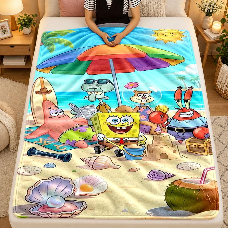 Flannel BlanketSpongeBob Football Warm Soft Throw Blanket for Indoor Sofa Bed Living Room Use