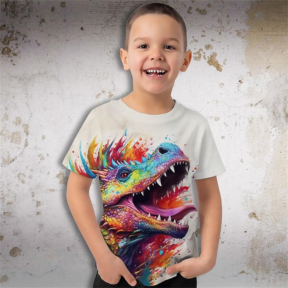 Динозавр 3D Печатный Смешной Футболка Дети Мальчики Девочки Мультфильм Повседневные Футболки Дети Подарочные Футболки На День Рождения Детская Одежда Лето