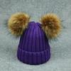 High Quality Winter Knit Hat with Raccoon Fur Ball on the Top Fax Fur Pom Pom Custom Winter Hats Plain Beanie Hat