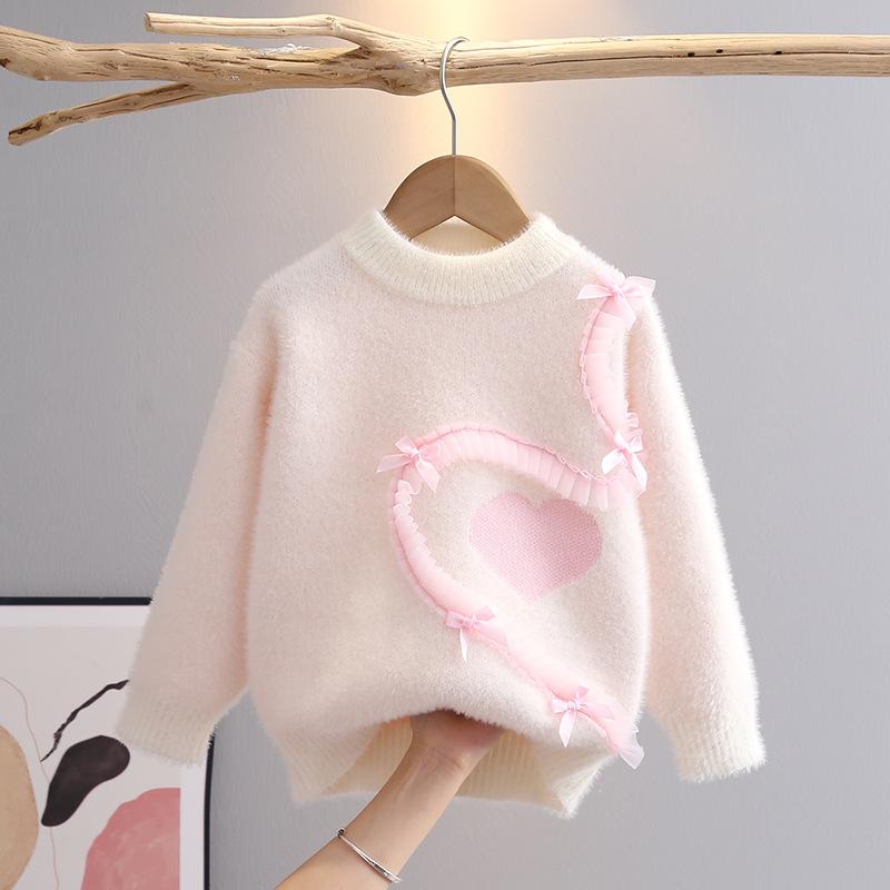 Child Sweater Autumn Winter Pullover Tops Girls Round Neck Sweaters Velvet Cartoon Long Sleeve Knitted Shirt