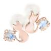 10K Pink Gold Cat Silhouette Stud Earrings for Both June Blue Moonstone Ears, Birthstone,