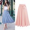 Летняя женская однотонная шифоновая длинная плиссированная юбка на шнуровке больших размеров с эластичной резинкой на талии, богемная юбка в стиле бохо, трапециевидные юбки-миди