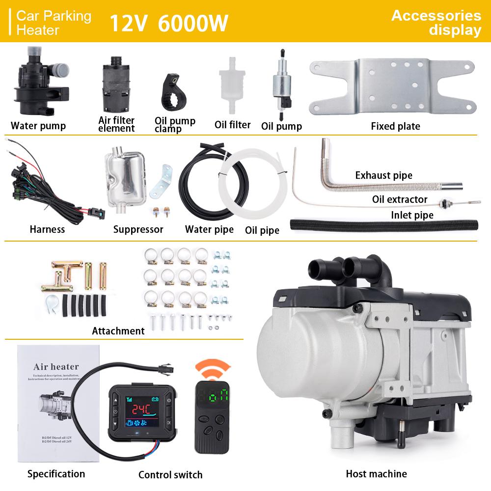 12В 6кВт Дизельный Жидкостный Нагреватель Бензиновый Предпусковой Подогреватель ЖК-Переключатель Глушитель + Водяной Насос Устройство Для Обогрева на Парковке Для Грузовиков Фургонов Легковых Автомобилей