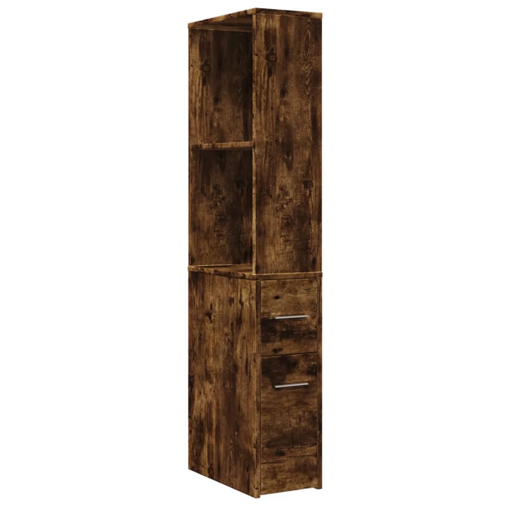 Narrow Bathroom Cabinet with Casters Smoked Oak Wood Based Material