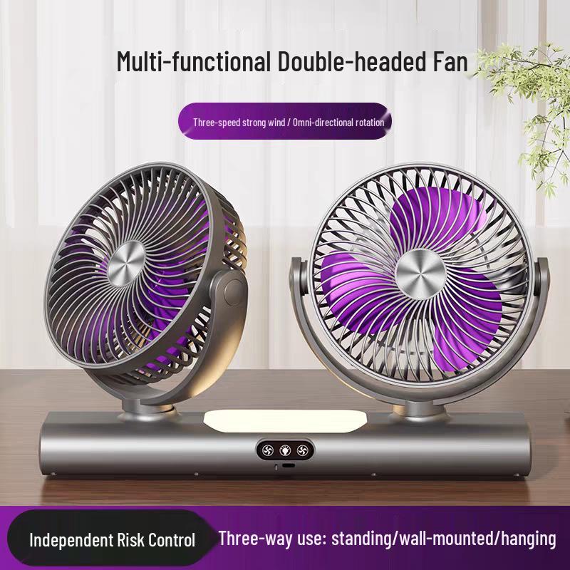 Portable Dual-Head Type-C Fan for Strong Cooling & Large Airflow - Home & Outdoor Use