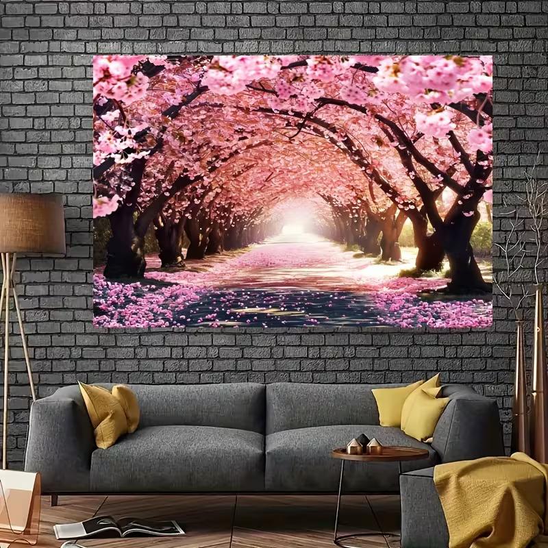 2D Фотофон Тоннель из Цветущей Вишни Дорога Сакуры Фон