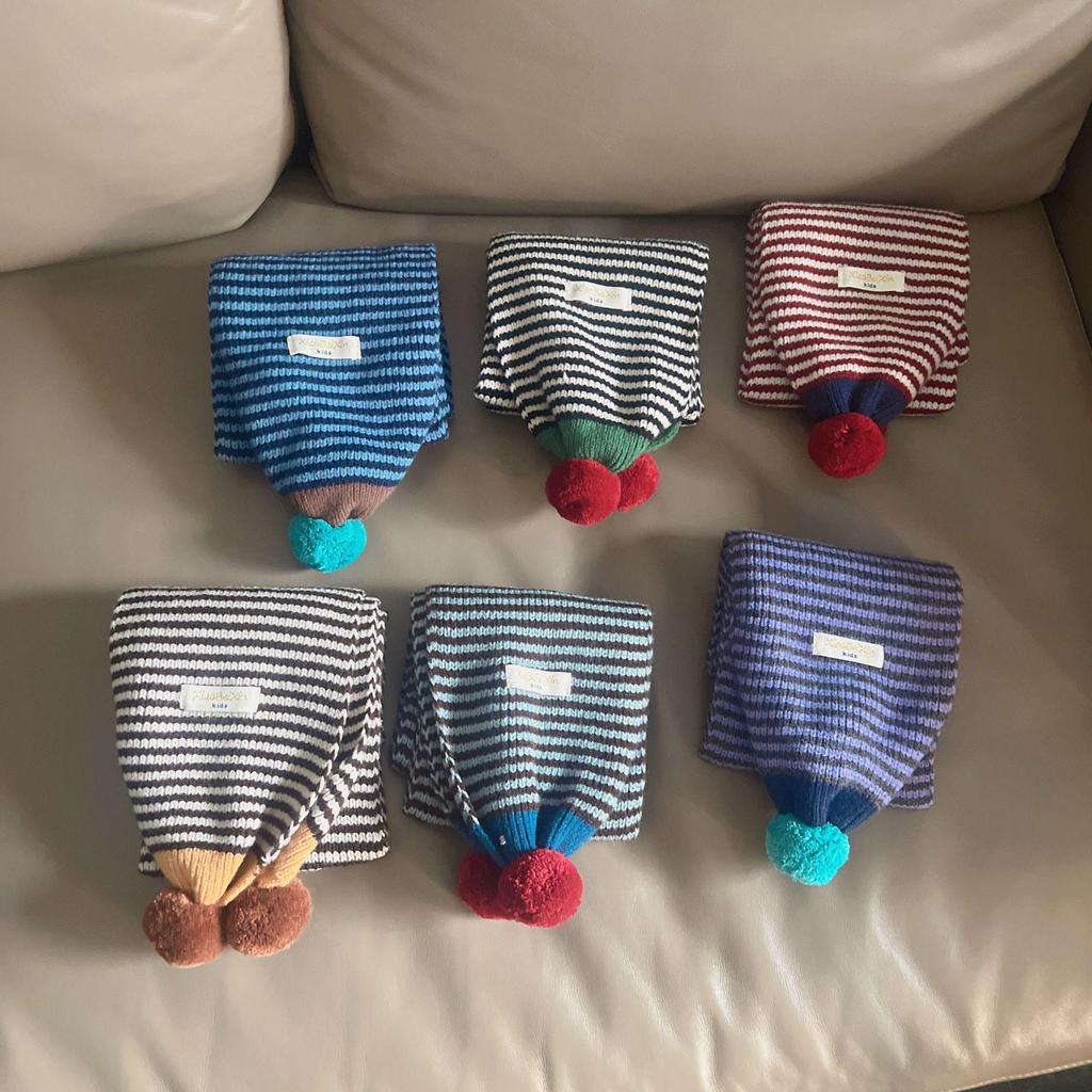 Chic Baby Pom-Pom Knit Scarf: Color Block, Unisex, Warm Wool