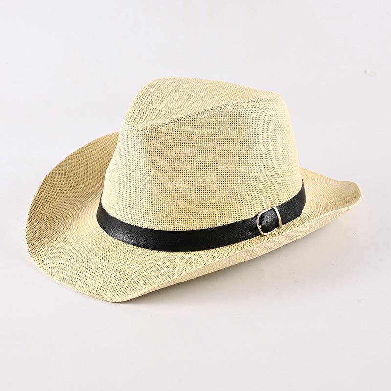 Summer New Western Cowboy Hat Men's Beach Play Top Hat Straw Hat Breathable Cool Hat Sun Hat