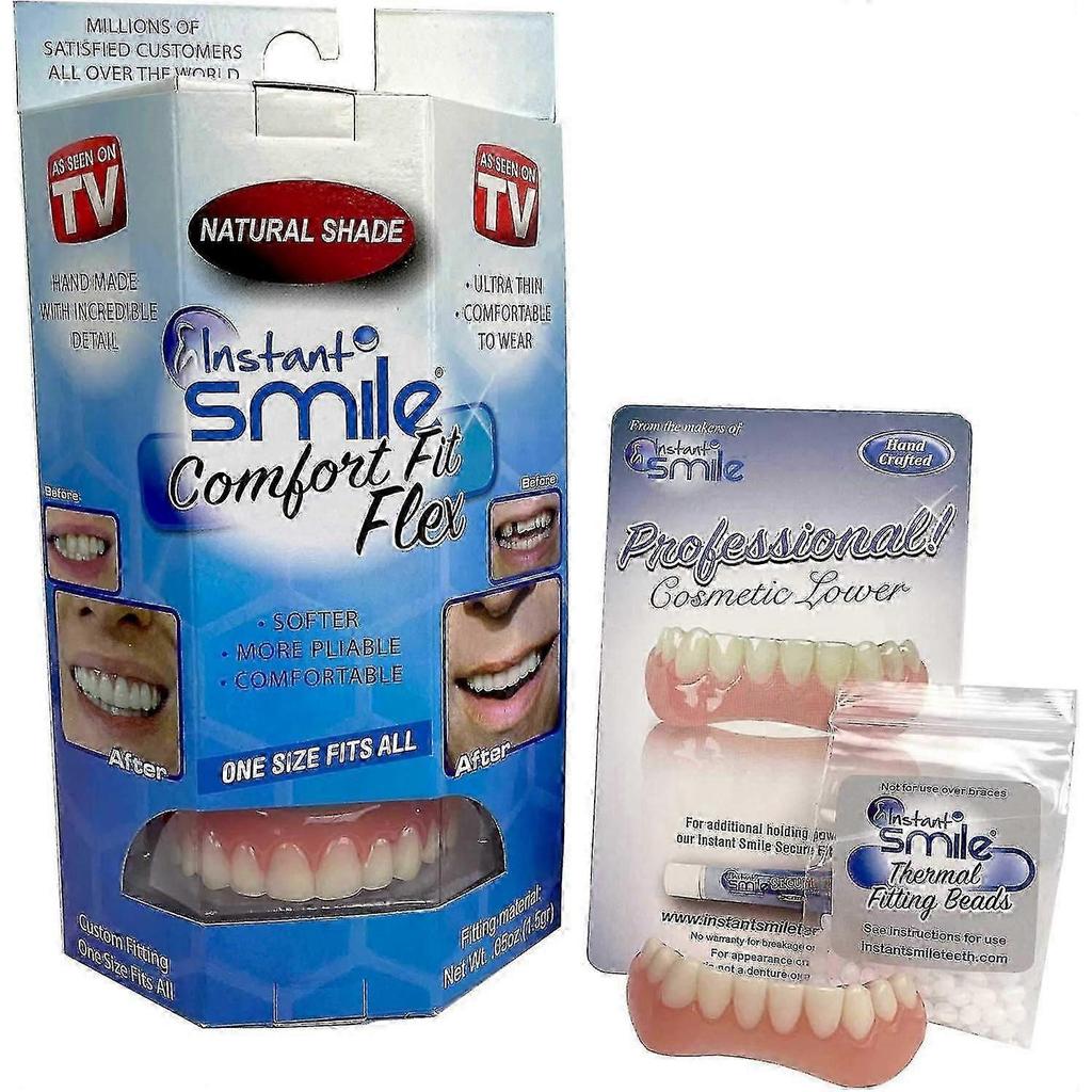 Instant Smile Comfort Fit Flex Teeth Upper Lower Matching Set Natural Shade Fix Your Smile At Home Within Minutes