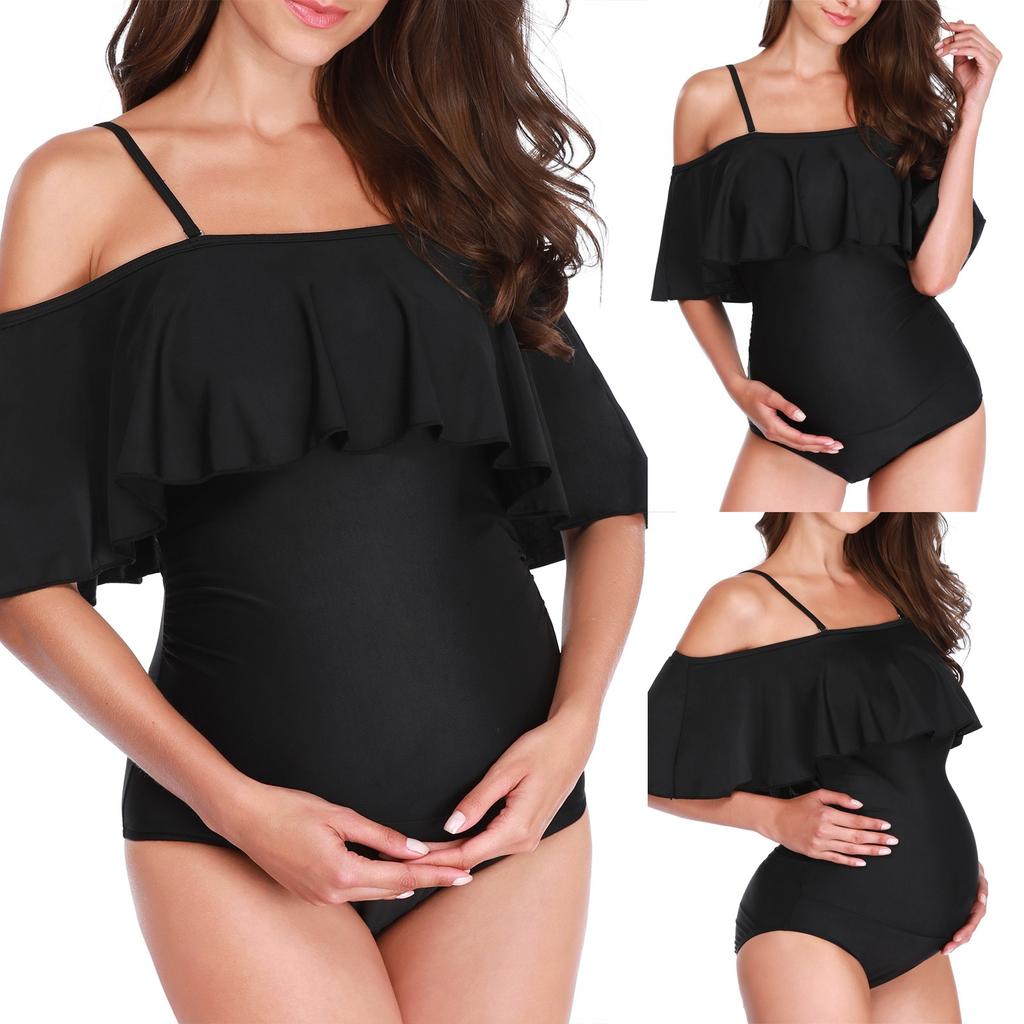 Women's One-piece Maternity Solid Color Ruffle Sexy Backless Swimsuit
