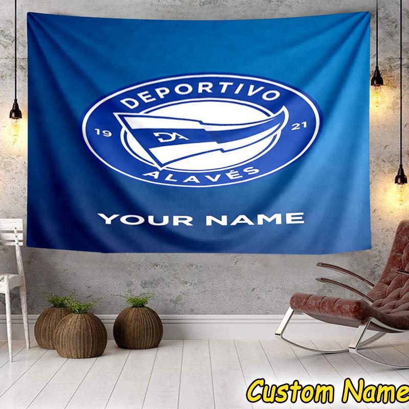 Custom Name Deportivo Alaves Emblem Tapestry Room Decoration Wall Hanging for Living Room Bedroom, dormitory, Birthday and Christmas gifts