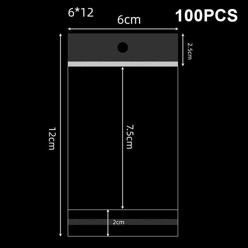 100 шт. Прозрачный самоклеящийся упаковочный пакет Пластиковые подвесные пакеты OPP Запайка Подарочные пакеты для демонстрации ювелирных изделий Розничная упаковка