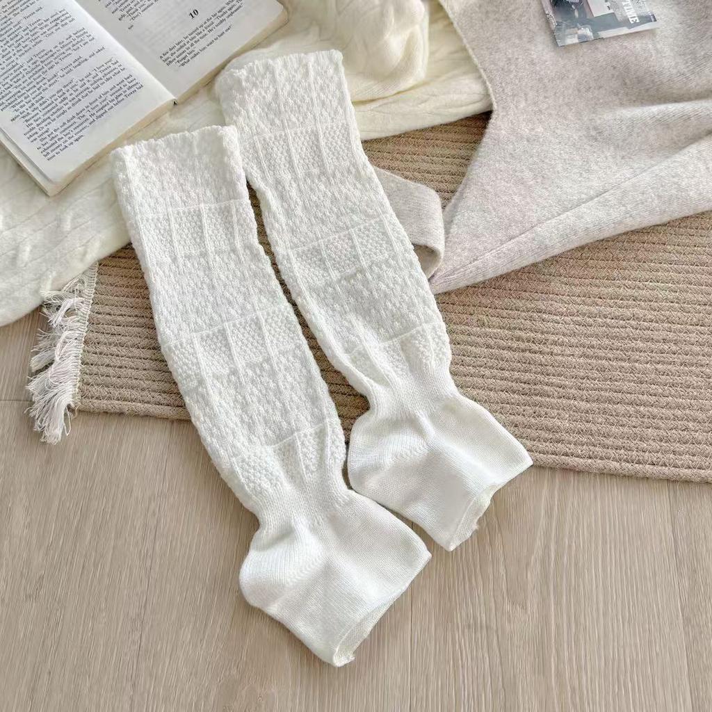 White Socks Stacking Socks Women'S Jk Knitted Hollow Stepping Leg Cover Long Tube Ballet Style Japanese Calf Socks With Boots